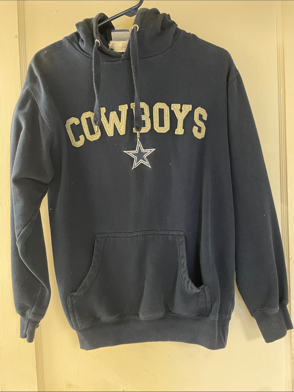 STARTER Navy Cowboys Hooded Sweatshirt with White Lettering